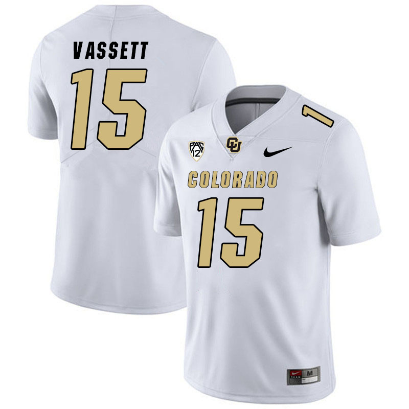 Men #15 Mark Vassett Colorado Buffaloes College Football Jerseys Stitched Sale-White - Click Image to Close